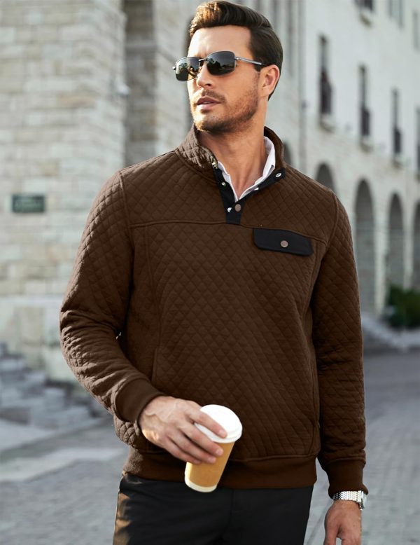 JMIERR Men's Quilted Sweatshirt Casual Long Sleeve Outdoor Stand Collar Button Pullover Sweatshirts - Image 83