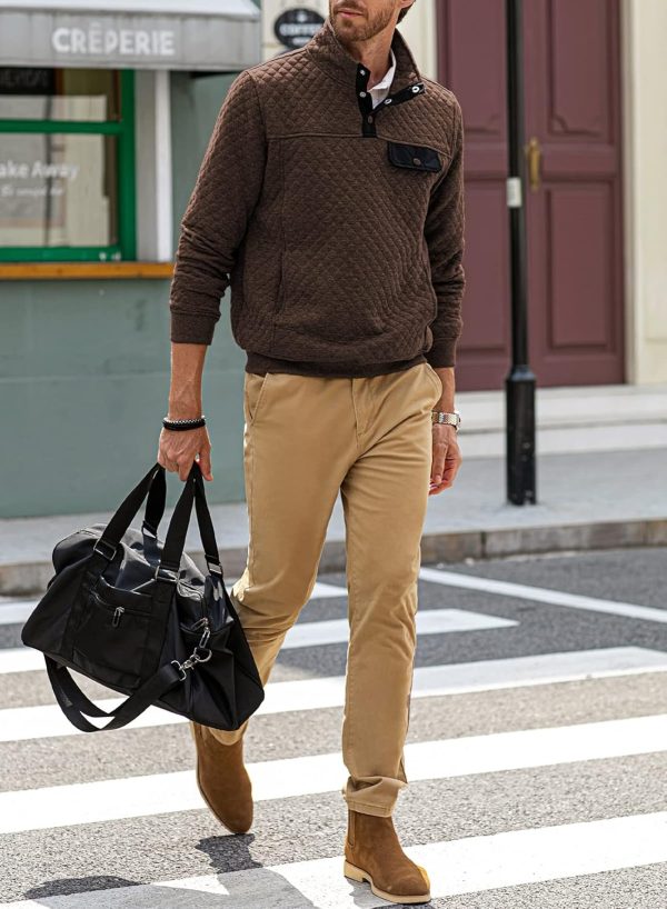 JMIERR Men's Quilted Sweatshirt Casual Long Sleeve Outdoor Stand Collar Button Pullover Sweatshirts - Image 84