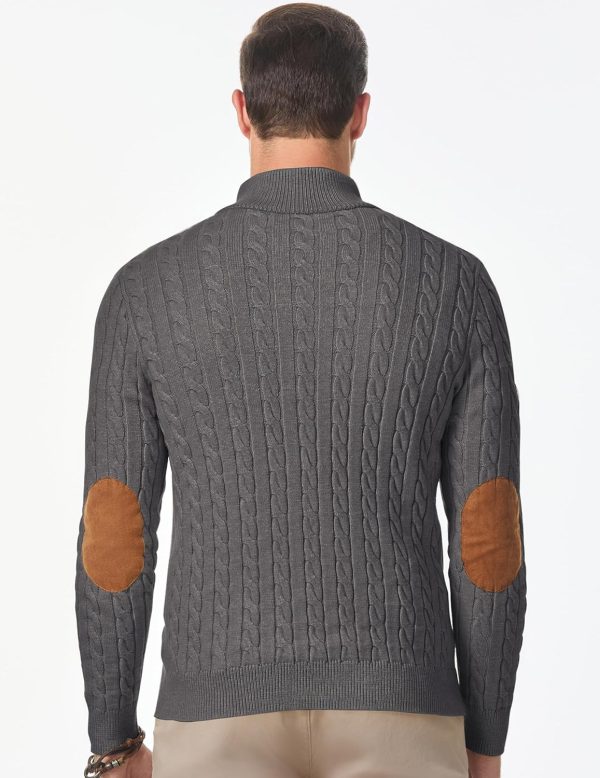 JMIERR Men's Cable Knit Pullover Sweater Casual Long Sleeve Stand Collar Button Knitted Sweaters - Image 34