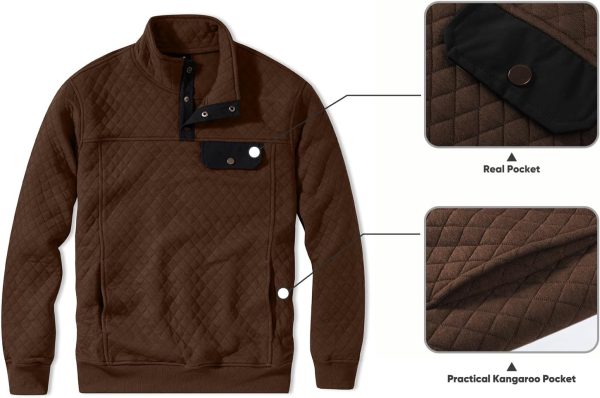 JMIERR Men's Quilted Sweatshirt Casual Long Sleeve Outdoor Stand Collar Button Pullover Sweatshirts - Image 85