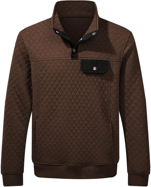 JMIERR Men's Quilted Sweatshirt Casual Long Sleeve Outdoor Stand Collar Button Pullover Sweatshirts - Image 86