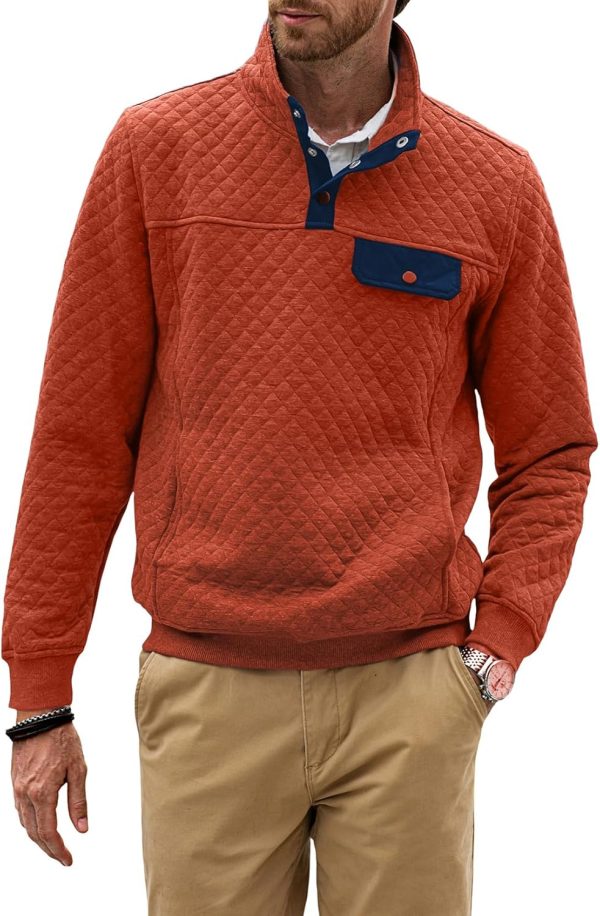JMIERR Men's Quilted Sweatshirt Casual Long Sleeve Outdoor Stand Collar Button Pullover Sweatshirts - Image 89
