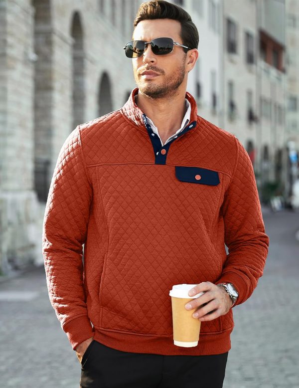 JMIERR Men's Quilted Sweatshirt Casual Long Sleeve Outdoor Stand Collar Button Pullover Sweatshirts - Image 91