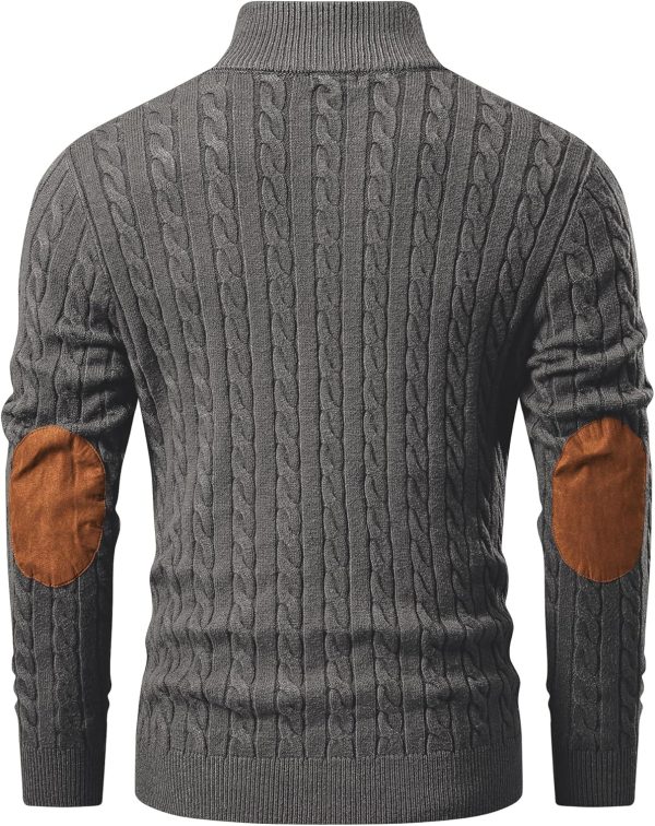 JMIERR Men's Cable Knit Pullover Sweater Casual Long Sleeve Stand Collar Button Knitted Sweaters - Image 39