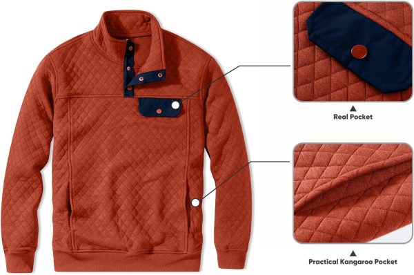 JMIERR Men's Quilted Sweatshirt Casual Long Sleeve Outdoor Stand Collar Button Pullover Sweatshirts - Image 93