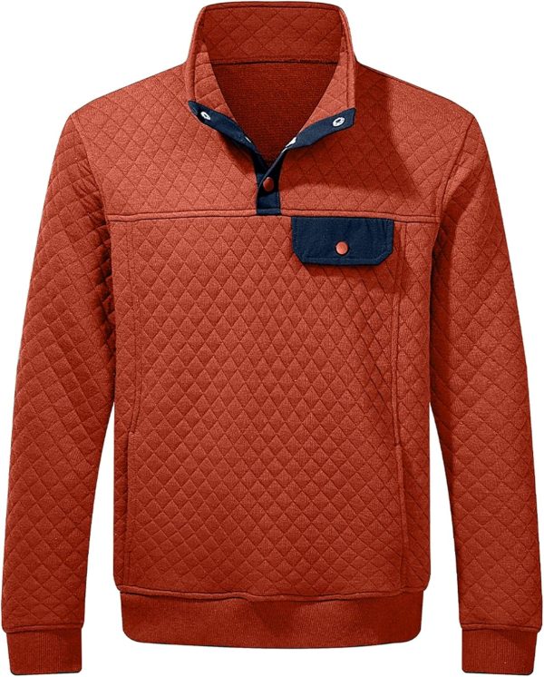 JMIERR Men's Quilted Sweatshirt Casual Long Sleeve Outdoor Stand Collar Button Pullover Sweatshirts - Image 94