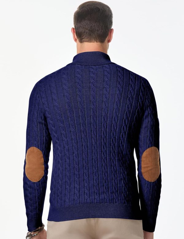 JMIERR Men's Cable Knit Pullover Sweater Casual Long Sleeve Stand Collar Button Knitted Sweaters - Image 42
