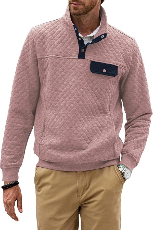 JMIERR Men's Quilted Sweatshirt Casual Long Sleeve Outdoor Stand Collar Button Pullover Sweatshirts - Image 97