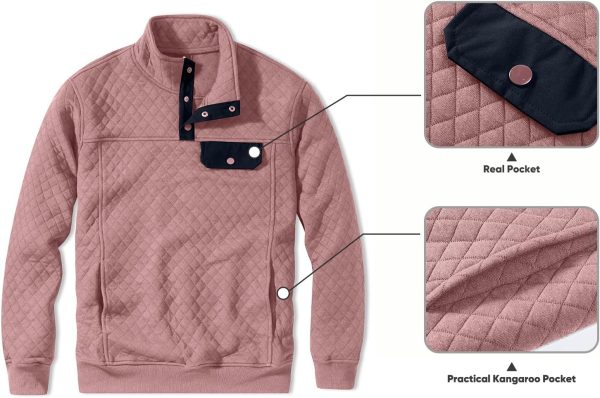 JMIERR Men's Quilted Sweatshirt Casual Long Sleeve Outdoor Stand Collar Button Pullover Sweatshirts - Image 101