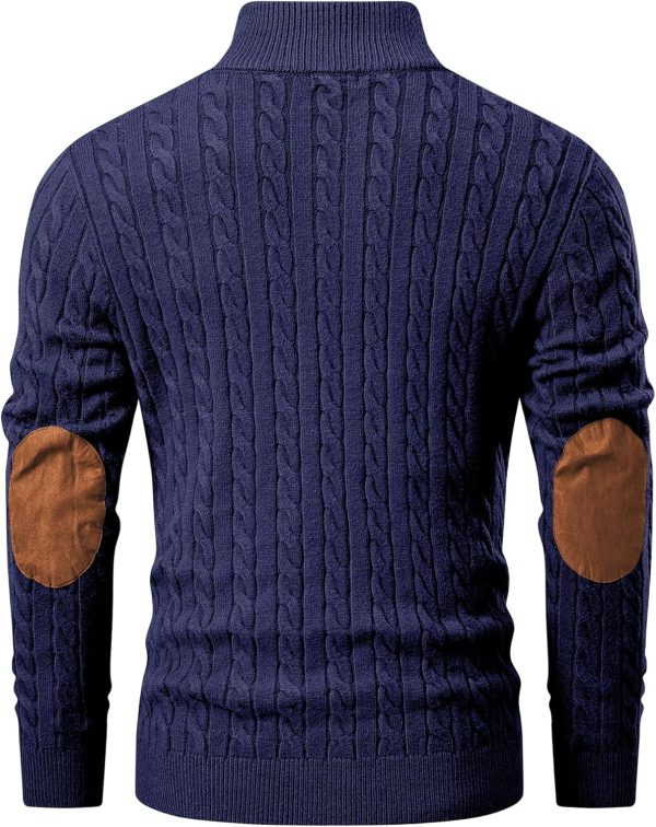 JMIERR Men's Cable Knit Pullover Sweater Casual Long Sleeve Stand Collar Button Knitted Sweaters - Image 47