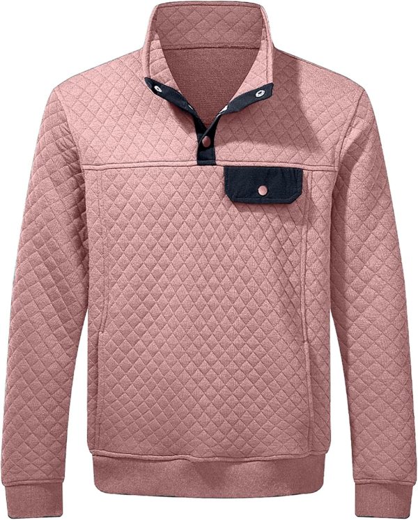 JMIERR Men's Quilted Sweatshirt Casual Long Sleeve Outdoor Stand Collar Button Pullover Sweatshirts - Image 102