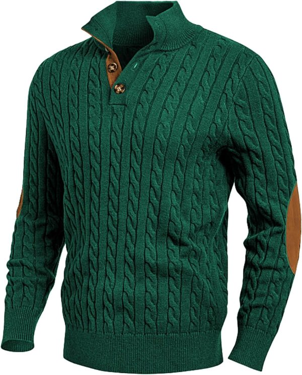 JMIERR Men's Cable Knit Pullover Sweater Casual Long Sleeve Stand Collar Button Knitted Sweaters - Image 49