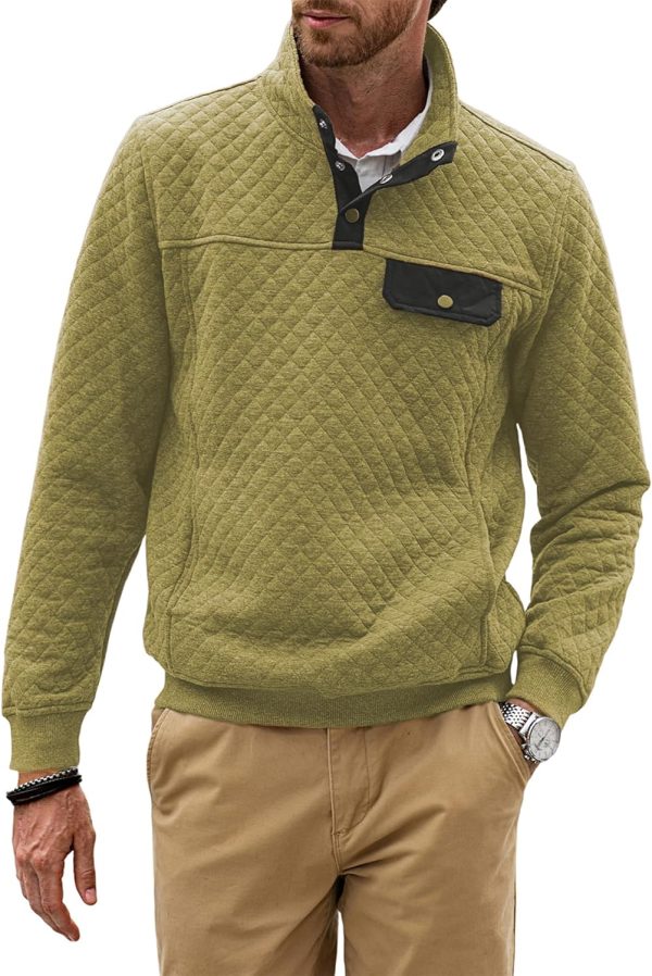 JMIERR Men's Quilted Sweatshirt Casual Long Sleeve Outdoor Stand Collar Button Pullover Sweatshirts - Image 105