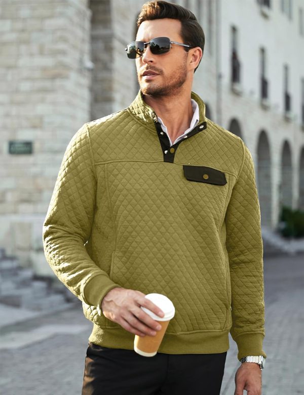 JMIERR Men's Quilted Sweatshirt Casual Long Sleeve Outdoor Stand Collar Button Pullover Sweatshirts - Image 106