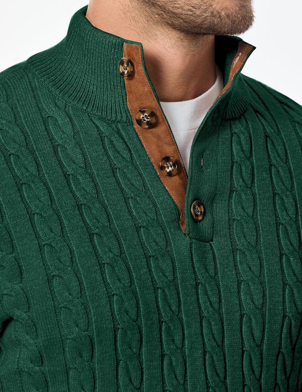 JMIERR Men's Cable Knit Pullover Sweater Casual Long Sleeve Stand Collar Button Knitted Sweaters - Image 53