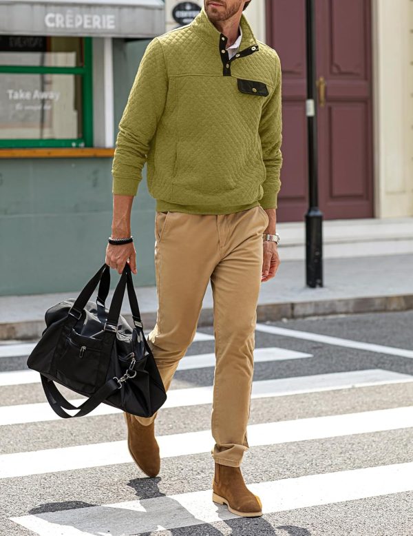 JMIERR Men's Quilted Sweatshirt Casual Long Sleeve Outdoor Stand Collar Button Pullover Sweatshirts - Image 108