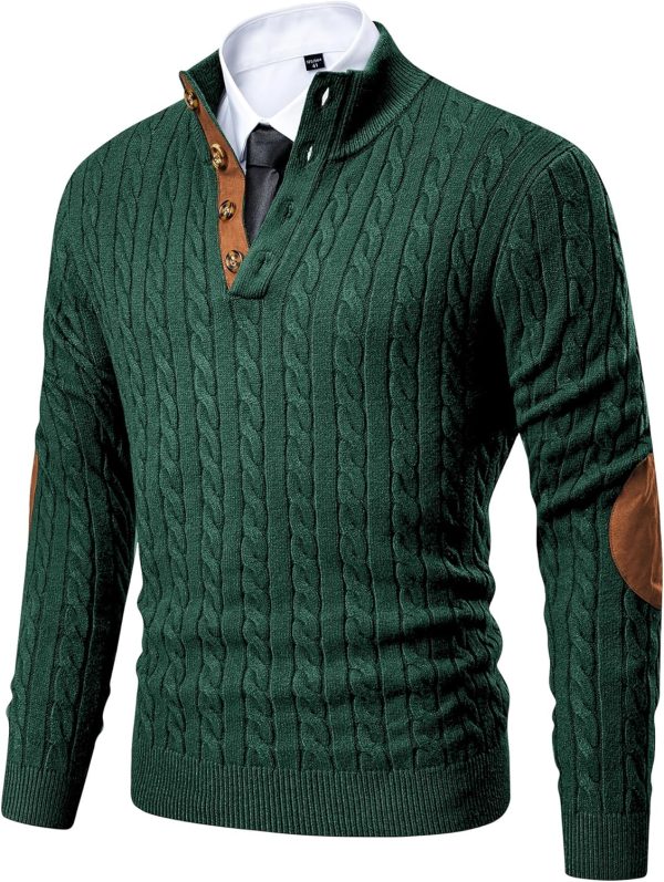 JMIERR Men's Cable Knit Pullover Sweater Casual Long Sleeve Stand Collar Button Knitted Sweaters - Image 54