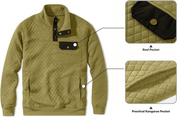 JMIERR Men's Quilted Sweatshirt Casual Long Sleeve Outdoor Stand Collar Button Pullover Sweatshirts - Image 109