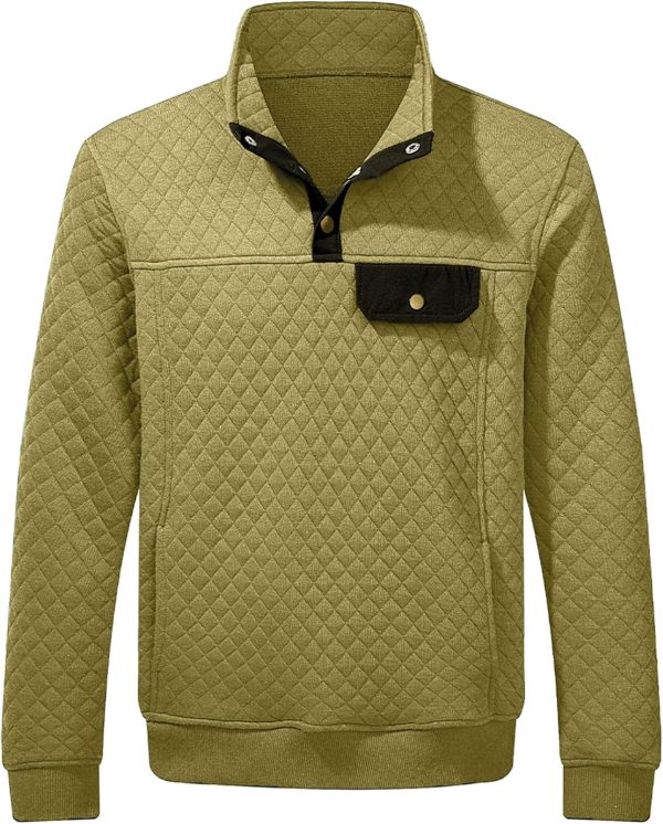 JMIERR Men's Quilted Sweatshirt Casual Long Sleeve Outdoor Stand Collar Button Pullover Sweatshirts - Image 110