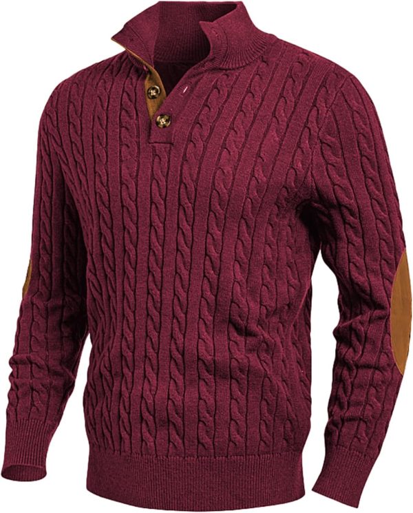 JMIERR Men's Cable Knit Pullover Sweater Casual Long Sleeve Stand Collar Button Knitted Sweaters - Image 57