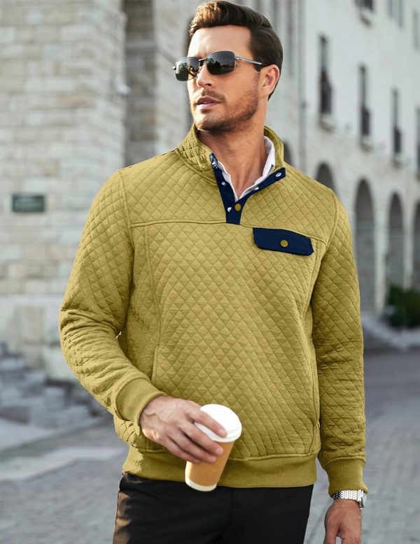 JMIERR Men's Quilted Sweatshirt Casual Long Sleeve Outdoor Stand Collar Button Pullover Sweatshirts - Image 114