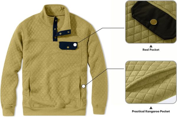 JMIERR Men's Quilted Sweatshirt Casual Long Sleeve Outdoor Stand Collar Button Pullover Sweatshirts - Image 117