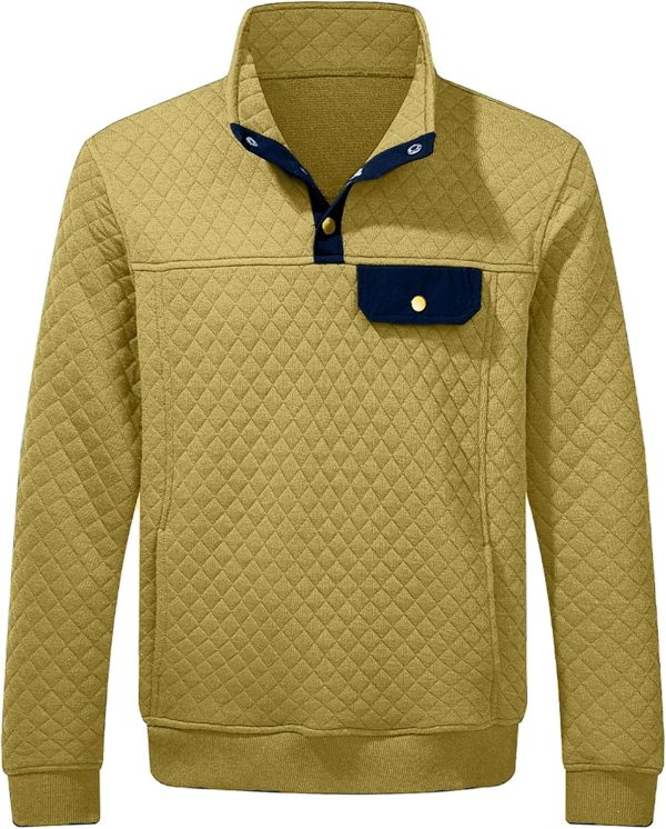 JMIERR Men's Quilted Sweatshirt Casual Long Sleeve Outdoor Stand Collar Button Pullover Sweatshirts - Image 118