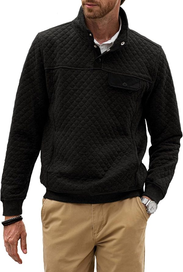JMIERR Men's Quilted Sweatshirt Casual Long Sleeve Outdoor Stand Collar Button Pullover Sweatshirts - Image 120