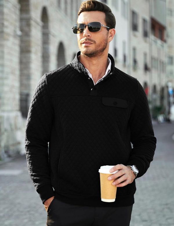 JMIERR Men's Quilted Sweatshirt Casual Long Sleeve Outdoor Stand Collar Button Pullover Sweatshirts - Image 121