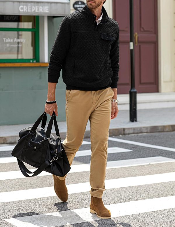 JMIERR Men's Quilted Sweatshirt Casual Long Sleeve Outdoor Stand Collar Button Pullover Sweatshirts - Image 123