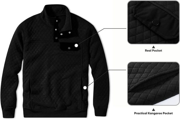 JMIERR Men's Quilted Sweatshirt Casual Long Sleeve Outdoor Stand Collar Button Pullover Sweatshirts - Image 124