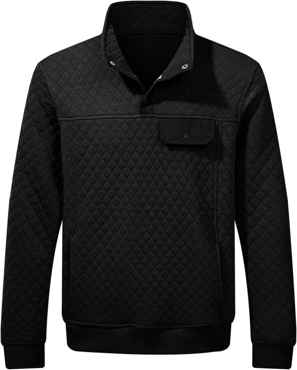JMIERR Men's Quilted Sweatshirt Casual Long Sleeve Outdoor Stand Collar Button Pullover Sweatshirts - Image 125