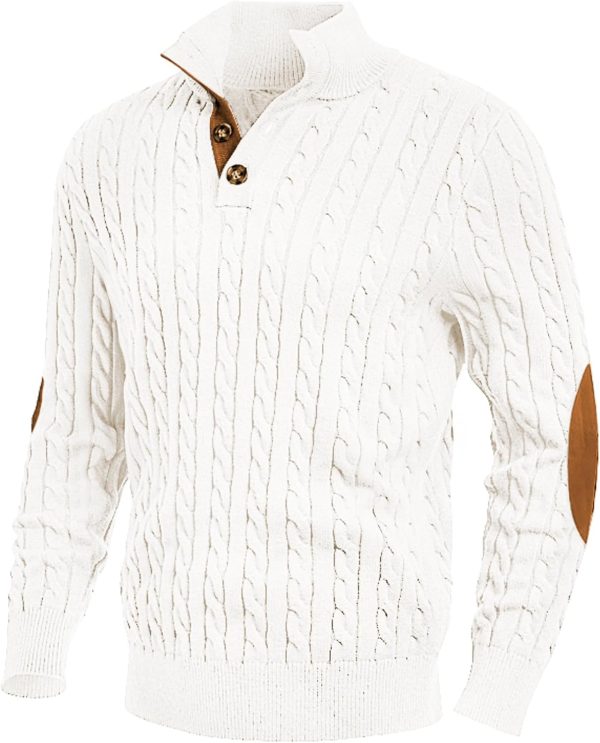 JMIERR Men's Cable Knit Pullover Sweater Casual Long Sleeve Stand Collar Button Knitted Sweaters - Image 73