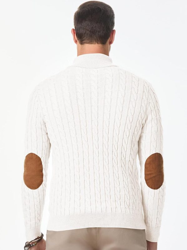 JMIERR Men's Cable Knit Pullover Sweater Casual Long Sleeve Stand Collar Button Knitted Sweaters - Image 74