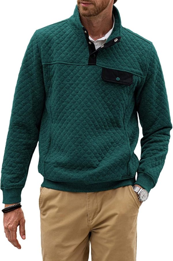 JMIERR Men's Quilted Sweatshirt Casual Long Sleeve Outdoor Stand Collar Button Pullover Sweatshirts - Image 128