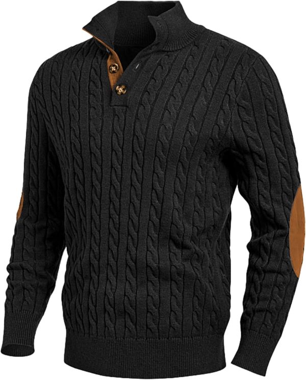 JMIERR Men's Cable Knit Pullover Sweater Casual Long Sleeve Stand Collar Button Knitted Sweaters - Image 81