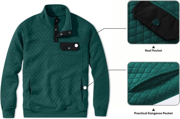 JMIERR Men's Quilted Sweatshirt Casual Long Sleeve Outdoor Stand Collar Button Pullover Sweatshirts - Image 132