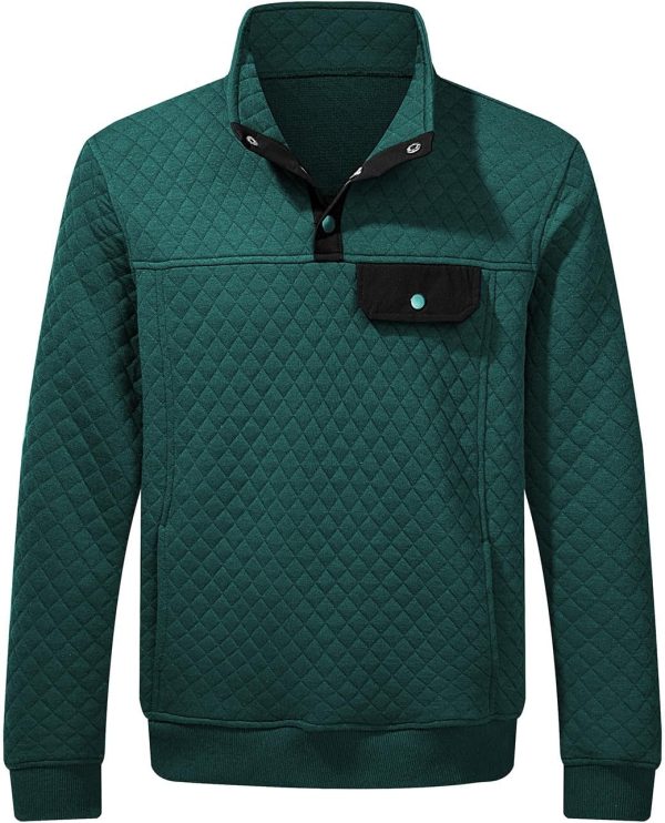 JMIERR Men's Quilted Sweatshirt Casual Long Sleeve Outdoor Stand Collar Button Pullover Sweatshirts - Image 133