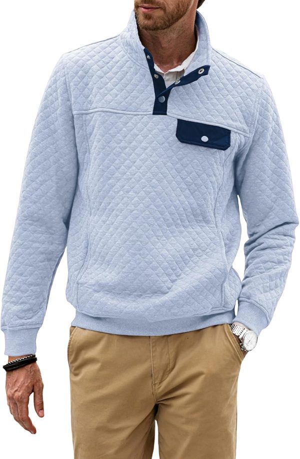 JMIERR Men's Quilted Sweatshirt Casual Long Sleeve Outdoor Stand Collar Button Pullover Sweatshirts - Image 136