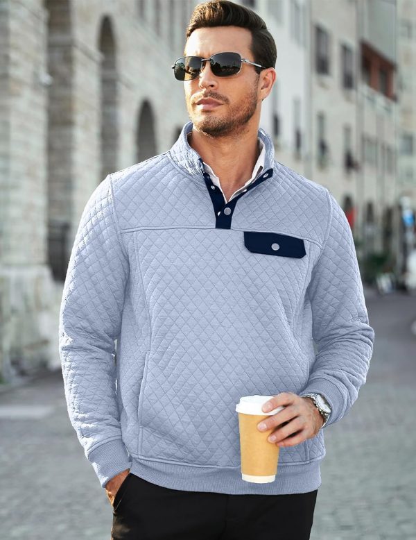 JMIERR Men's Quilted Sweatshirt Casual Long Sleeve Outdoor Stand Collar Button Pullover Sweatshirts - Image 138