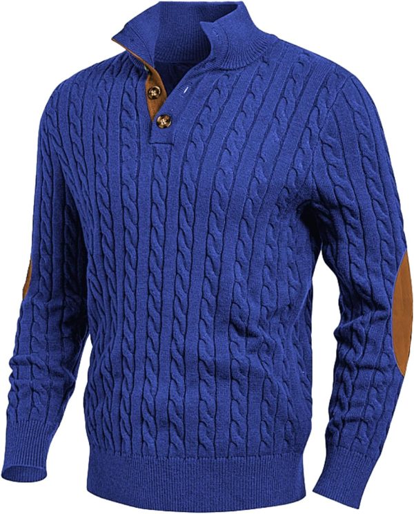 JMIERR Men's Cable Knit Pullover Sweater Casual Long Sleeve Stand Collar Button Knitted Sweaters - Image 89