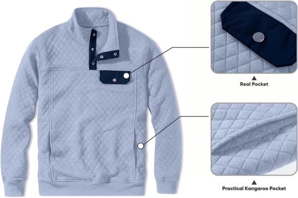 JMIERR Men's Quilted Sweatshirt Casual Long Sleeve Outdoor Stand Collar Button Pullover Sweatshirts - Image 140