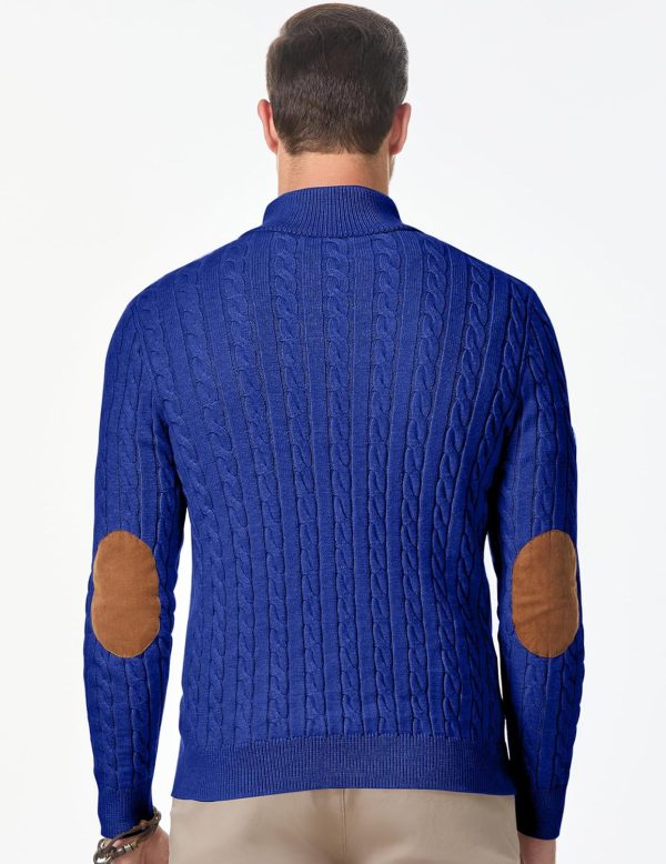 JMIERR Men's Cable Knit Pullover Sweater Casual Long Sleeve Stand Collar Button Knitted Sweaters - Image 90