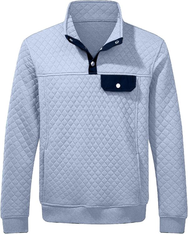JMIERR Men's Quilted Sweatshirt Casual Long Sleeve Outdoor Stand Collar Button Pullover Sweatshirts - Image 141