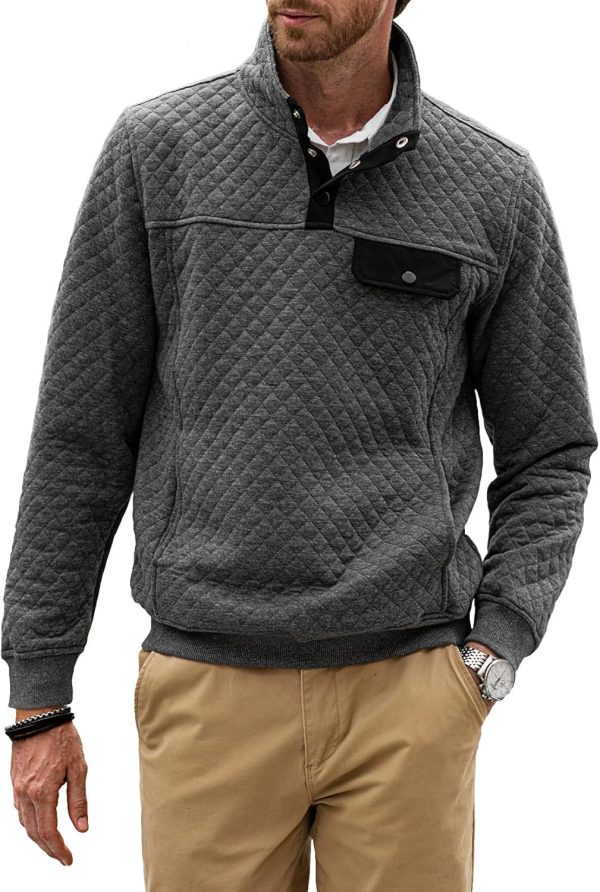 JMIERR Men's Quilted Sweatshirt Casual Long Sleeve Outdoor Stand Collar Button Pullover Sweatshirts - Image 144