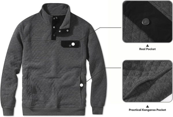 JMIERR Men's Quilted Sweatshirt Casual Long Sleeve Outdoor Stand Collar Button Pullover Sweatshirts - Image 148