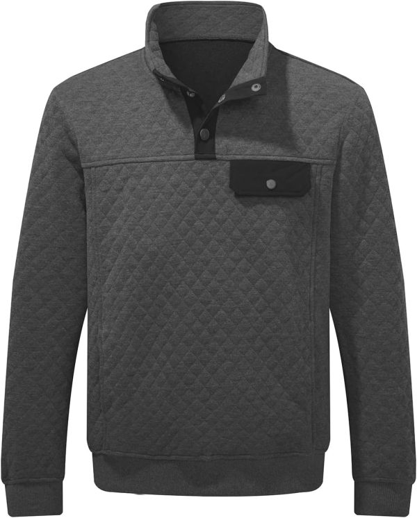 JMIERR Men's Quilted Sweatshirt Casual Long Sleeve Outdoor Stand Collar Button Pullover Sweatshirts - Image 149