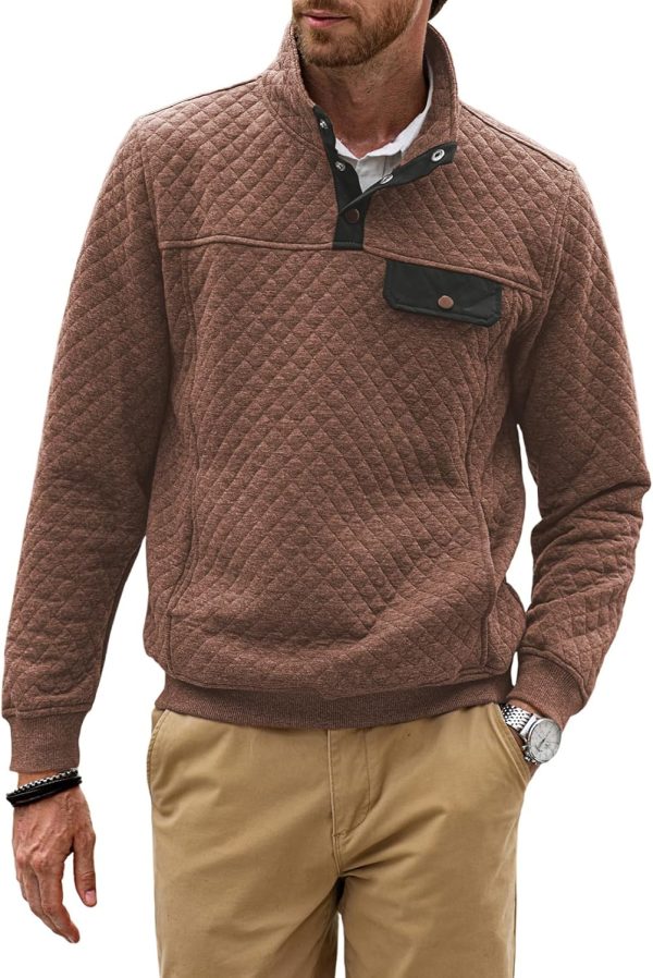 JMIERR Men's Quilted Sweatshirt Casual Long Sleeve Outdoor Stand Collar Button Pullover Sweatshirts - Image 152
