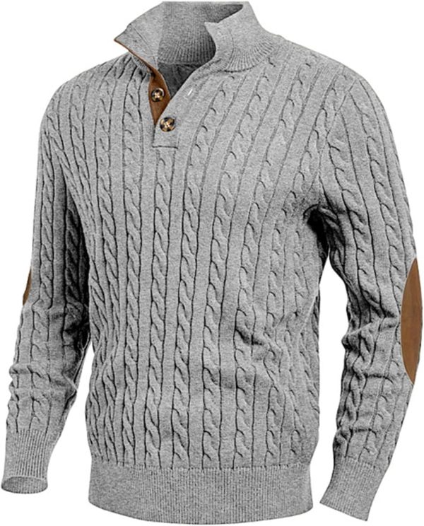 JMIERR Men's Cable Knit Pullover Sweater Casual Long Sleeve Stand Collar Button Knitted Sweaters - Image 97