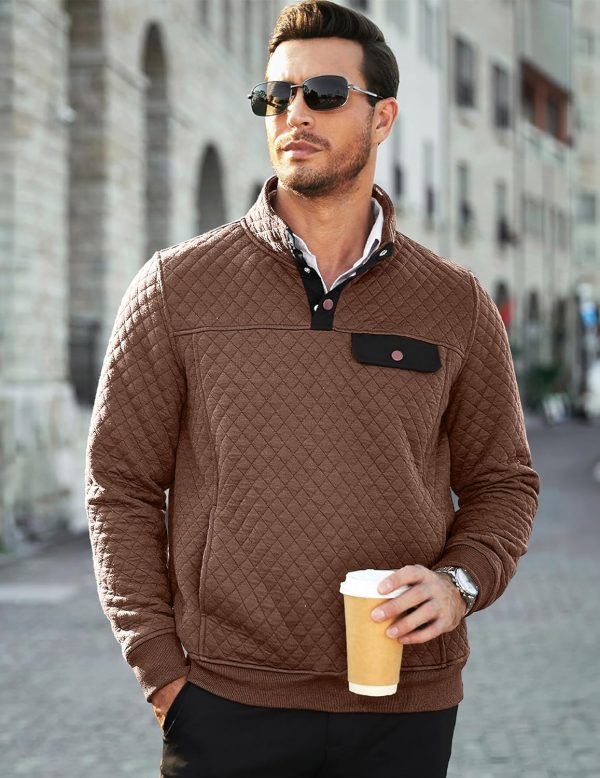 JMIERR Men's Quilted Sweatshirt Casual Long Sleeve Outdoor Stand Collar Button Pullover Sweatshirts - Image 154